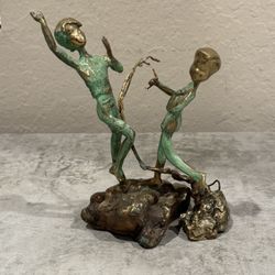 Carmel Artist Malcolm Moran MCM 1971 Bronze Sculpture of Children Playing