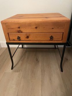 2 Pine Wood and Iron Nightstands with Drawer