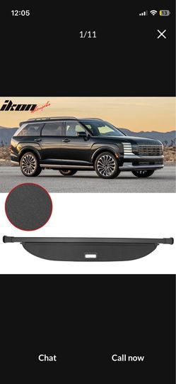 Fits 2026 Hyundai Palisade Leather Style Retractable Rear Cargo Cover Shade Black Trunk Luggage Shield PVC& Aluminum Rod