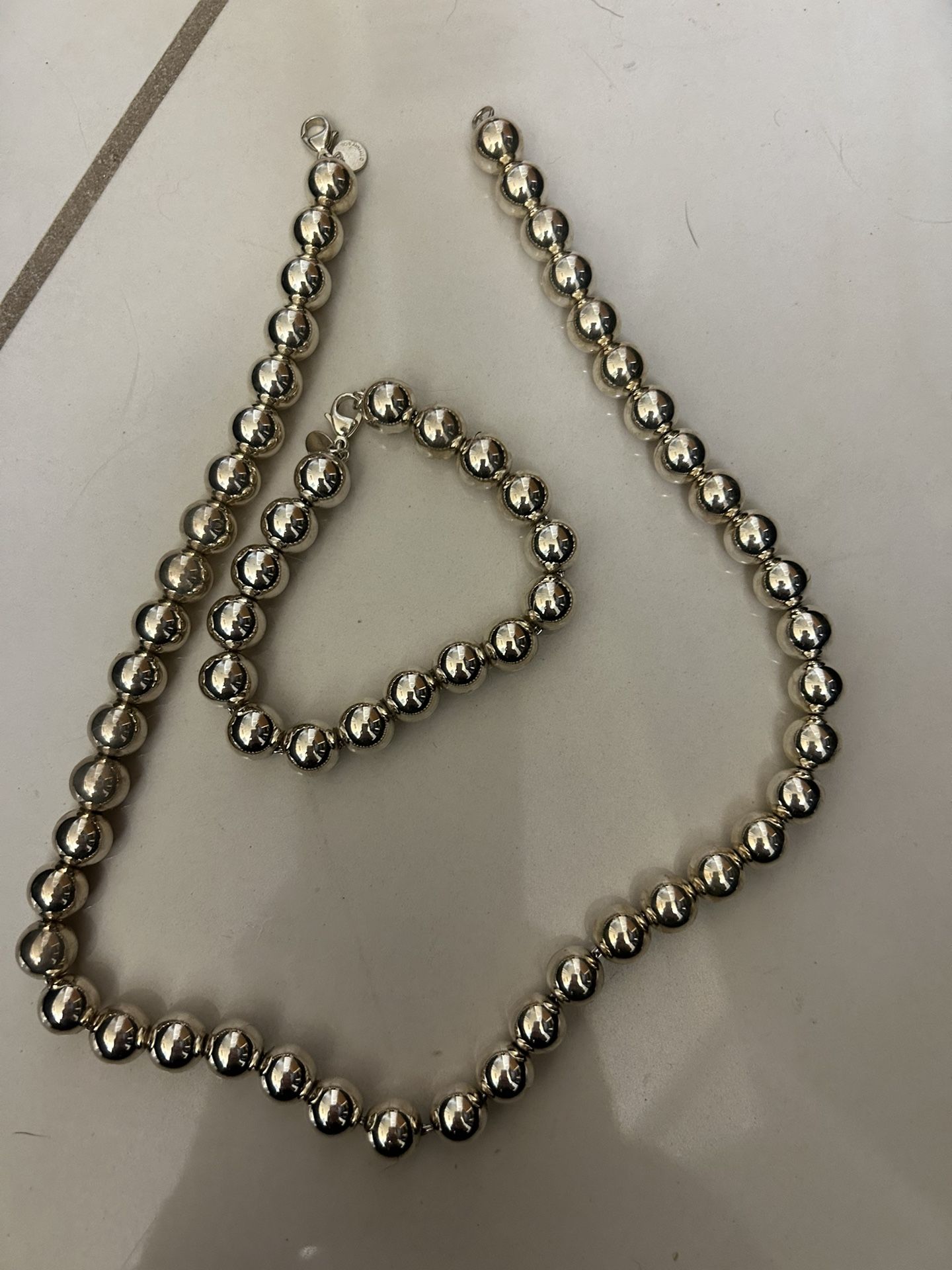 Tiffany Silver Ball Necklace And Bracelet