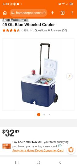 45qt blue wheeled cooler