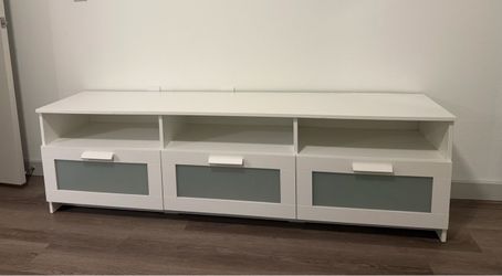 White TV Stand with Drawers and Open Shelves