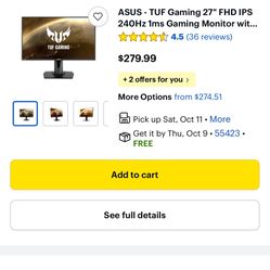 Asus 27 Inch Gaming Monitor Used