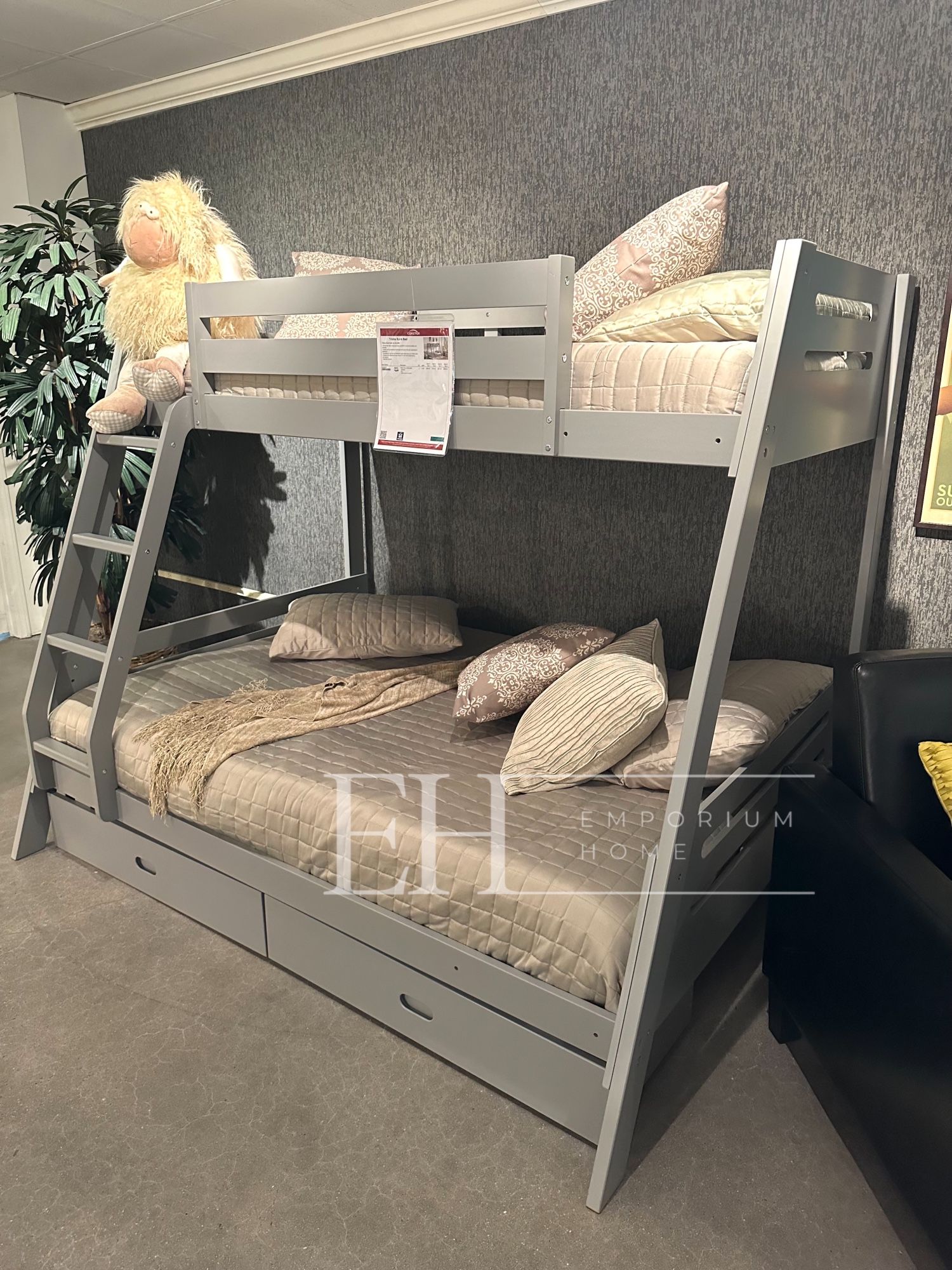 Grey 2-drawer Wood Twin Bunk Bed Grey 