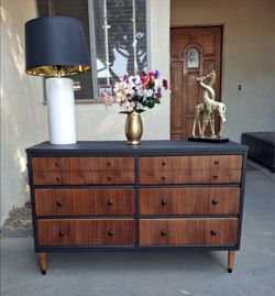 6 Drawer Solid Wood MCM Dresser- "Town Set " by  Morris of California- Walnut with Black