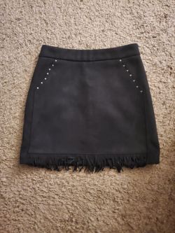 Black mini skirt with fringe + stud accents-size S