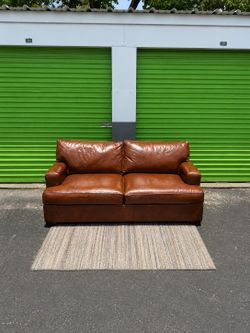 Top Grain Real Leather Potter Barn Brown Loveseat Sofa Couch