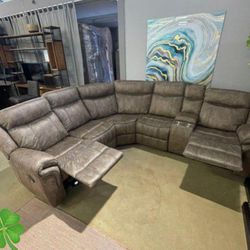 Pollum Chocolate/Gray Reclinings Sectionals Sofas Couchs Finance and Delivery Available 