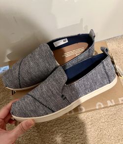Toms Alparagata Navy Slub Chambray Cupsole Slip On 6.5
