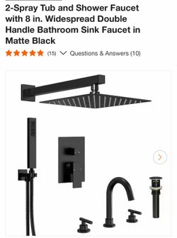 2-Spray Tub and Shower Faucet with 8 in. Widespread Double Handle Bathroom Sink Faucet in Matte Black