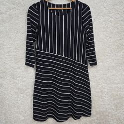 Habitat Dress XS Black Striped Pullover Stretch Above Knee Preppy Career Office 