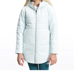 The North Face Girls L 14/16 Reversible Mossbud Swirl Parka Jacket Ice Blue Soft