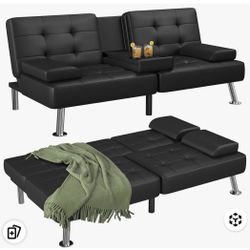 Futon , black leather 