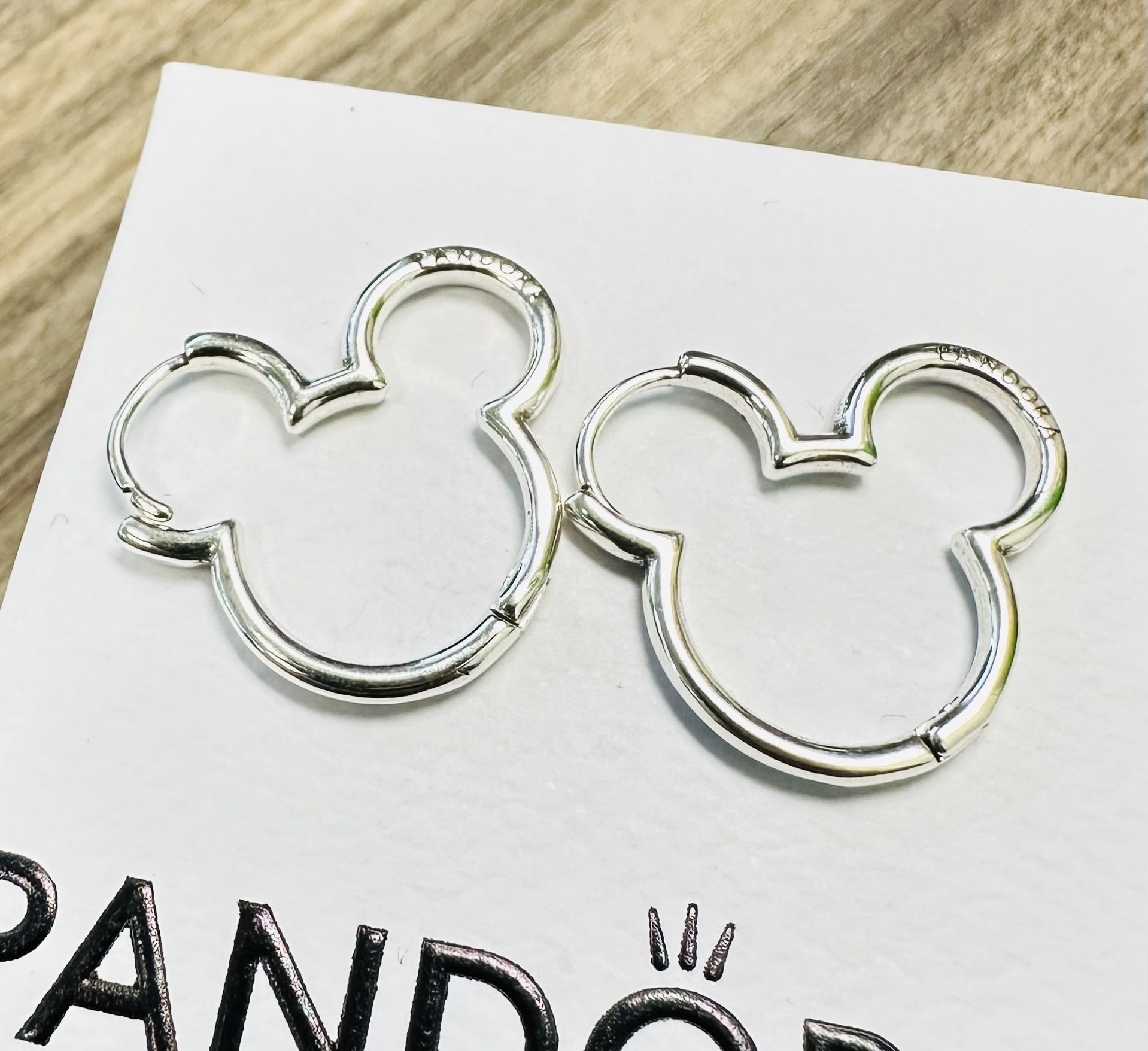 Pandora Mickey Mouse Silhouette Hoop Earrings 293528C00 FREE Pandora 
