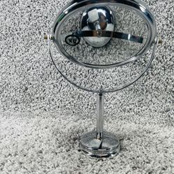Round Silver Vanity Dresser Mirror Regular And Magnifying Views Free Standing