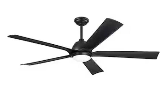 Harbor Breeze Cartersville 60-in Black Integrated LED Indoor/Outdoor Ceiling Fan with Light and Remote (5-Blade)
