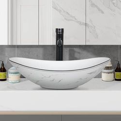 White Marble Porcelain Vessel Sink (SINK ONLY)
