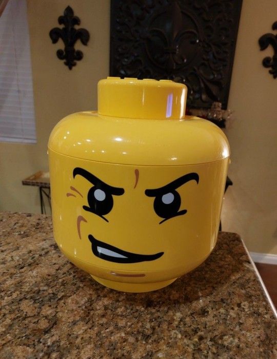 Authentic LEGO Sort Store Sorter Large Yellow Storage Head Mad Face w/ Grids CASE RETIRED