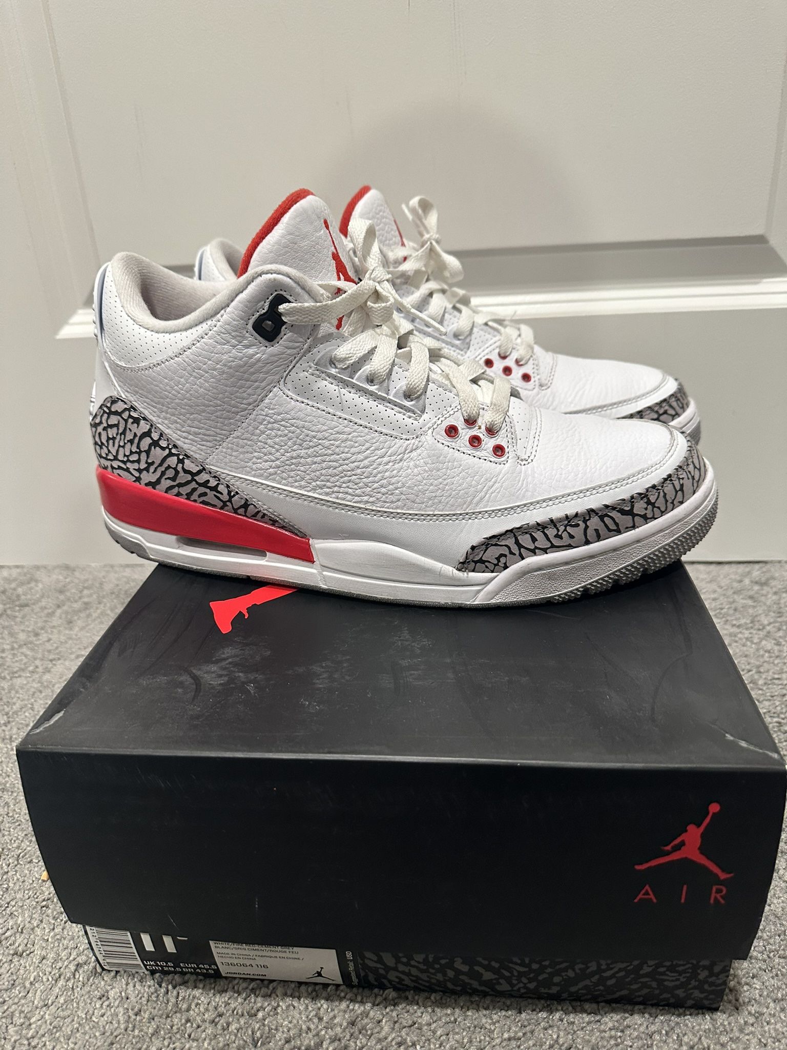 Jordan 3 White Cement “hall Of Fame” Katrina Size 11.5