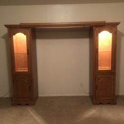 Vintage Oak Headboard w / Cabinets