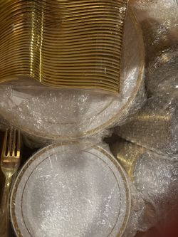 Plastic plates cups and utensils