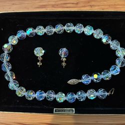Vintage Aurora Borealis Crystal Necklace & Earrings