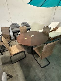 Set of 5 New 47” Round Dining Table and 4 High Back Dining Chairs