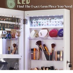 YOKUKINA LED Mirror Jewelry Armoire Wall & Door Mounted - Full length mirror jewelery cabinet w/Larg