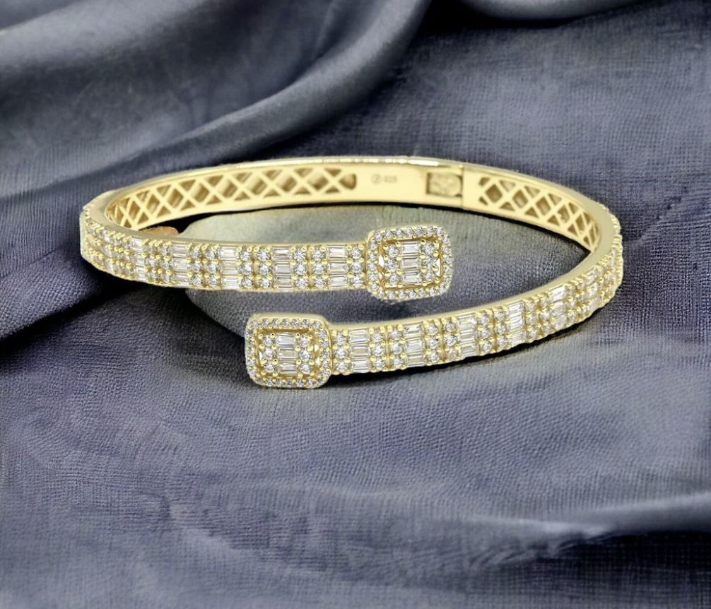 Bangle Bracelet With CZ And Gold Plated Small