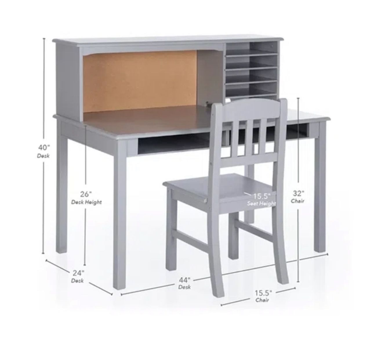 Kids writing desk with hutch and chair solid wood