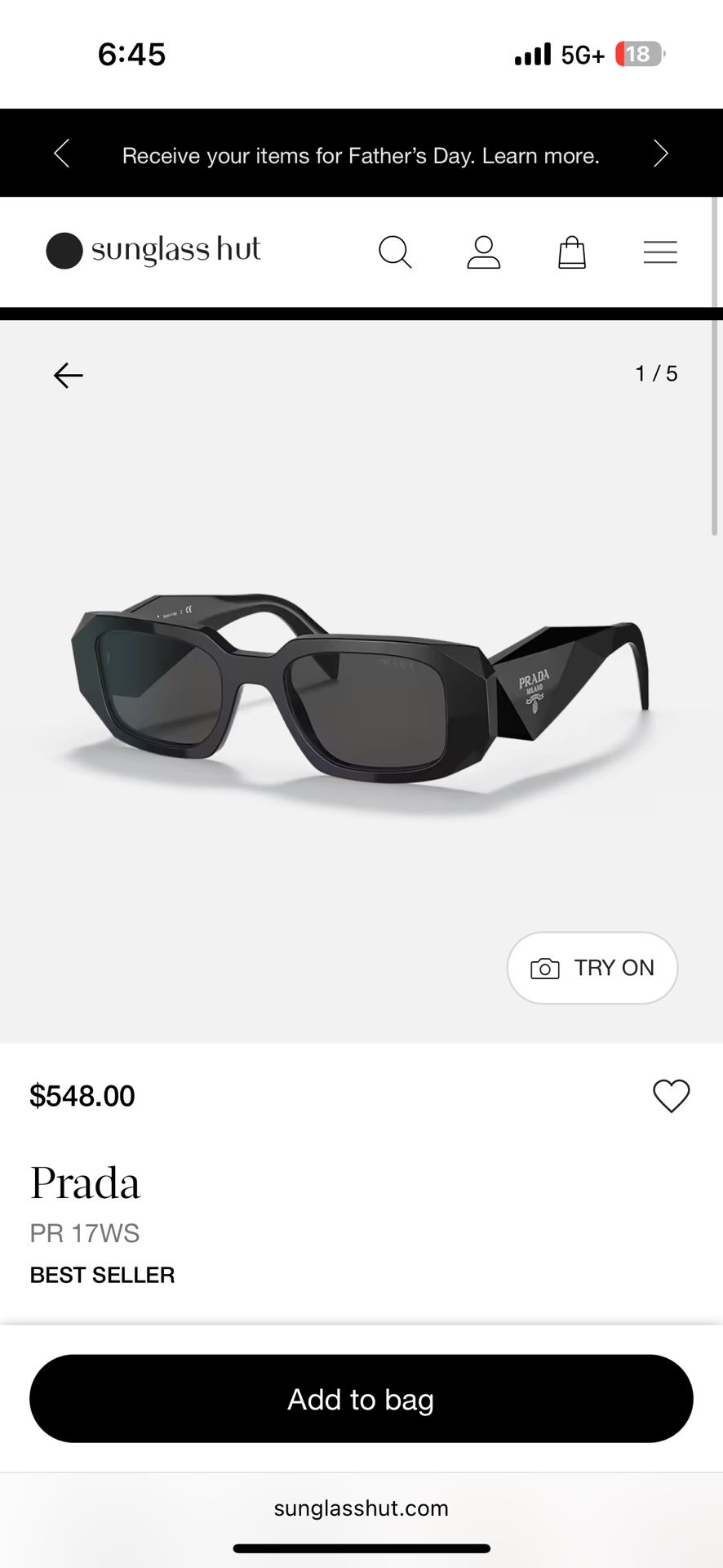Prada PR17WS Black Sunglasses 