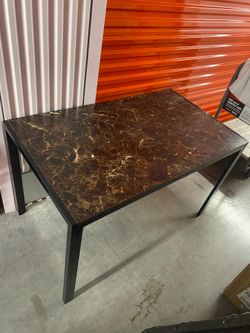 Sturdy Faux Marble Top Dining Table with Black Metal Frame about 4.5ft