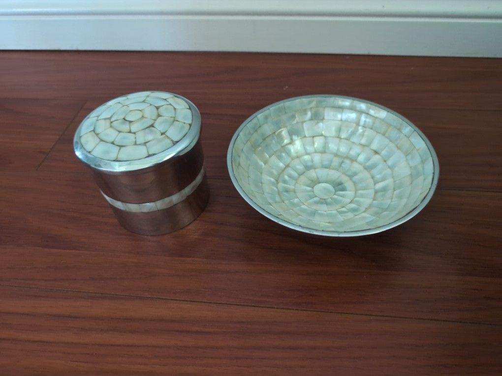 2 Pcs VTG Real Mother of Pearl Luxury Bathroom Accessory Set/mint C
