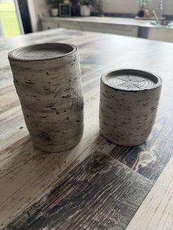 Rustic Faux Birch Tree Pillar Candle Holders (Set of 2)