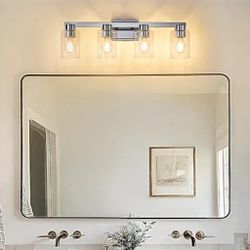AURYNIX

4-Light Bathroom Vanity Light Fixture, Modern Chrome Lights with Clear Glass Shade, 26-inch Wall Sconce for Bathroom, Vanity, Living Room 