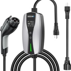 Level 1/2 EV Charger, 16Amp Adjustable Current NEMA 5-15 Plug/NEMA 6-20 Adapter, Timing Delay & LED Display 25FT Cable Portable EV Charging Station fo