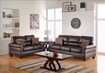 5Dark Brown Leather Sofa and Loveseat Set