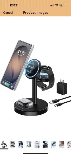 Magnetic Wireless Charger for Samsung, 3 in 1 Super Fast Charging Station Compatible with MagSafe, Phone Charger Stand for Samsung Galaxy S26 Ultra S2