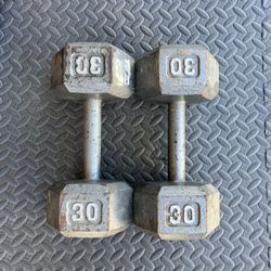 30lb Cast Iron Hex dumbbell set dumbbells 30 lb lbs 30lbs Weight Weights 60lbs total Workout