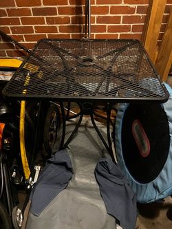 Black Metal Mesh Patio Table with Umbrella Hole