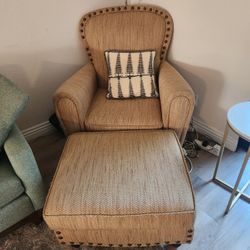Woven armchair + ottoman (nailhead trim)
