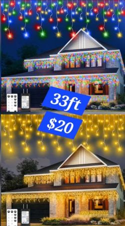 33 Ft 320 LED Multi Or Warm White Icicle Lights Outdoor Waterproof, Fairy Lights Connectable Christmas String Lights with Remote & Timer, 8 Lighting
