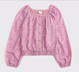 Girls  Abercrombie&Fitch Long Sleeve Lace Trim  Embellished Top PINK Size 13-14