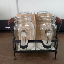 4 jar metal and glass decor with storage rack/ SALE PENDING