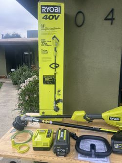 RYOBI 40V 15 in. Expand-It Cordless Battery Attachment Capable String Trimmer with 4.0 Ah Battery and Charger