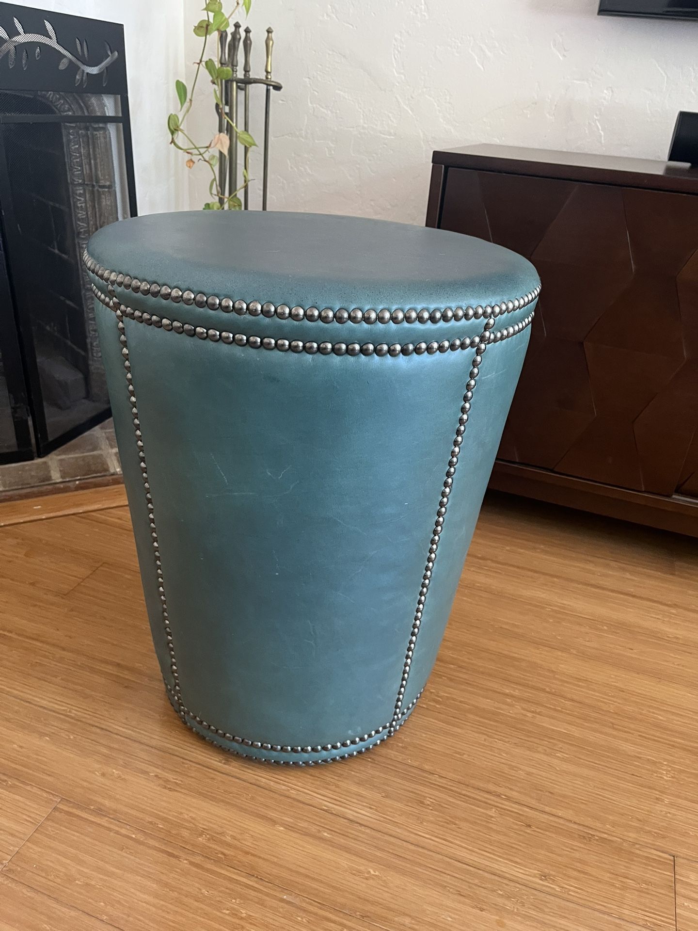 Bernhart Interiors Ottoman Side Table Cylinder With Nailheads