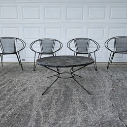 Vintage wrought iron patio set table and 4 radar chairs Mid-Century Modern 