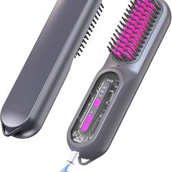 Hair Straightener Brush，Portable Brush for Women, Mini Straightener Comb for Travel Hair Care, 9600mAh Rechargeable, Fast Heating Electric Straight Co