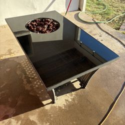 Propane Gas Fire Pit Outdoor Coffee Table Glass Top  