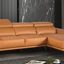Brand New Orange Leather Modern Style Sectional Sofa 